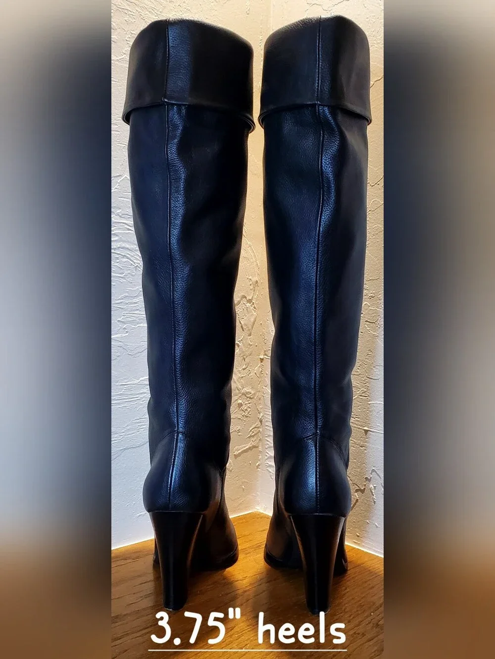 Colin Stuart Womens Sz7 Tall Leather Boots Black Knee High Cuff 3.75